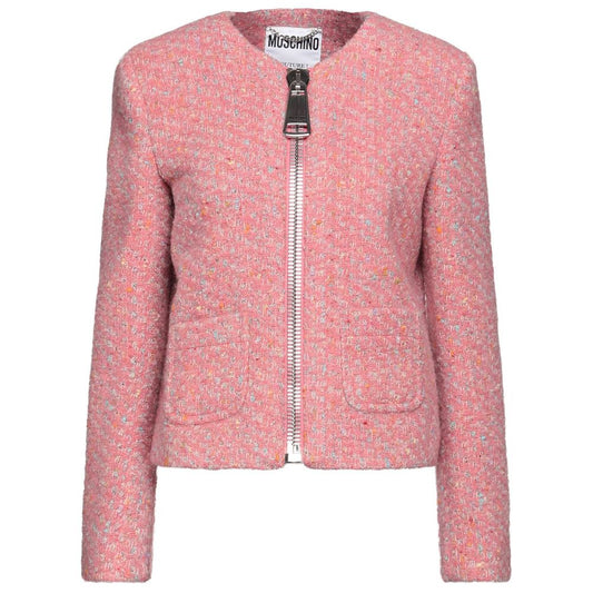 Elegant Pink Tweed-Textured Wool Blend Jacket