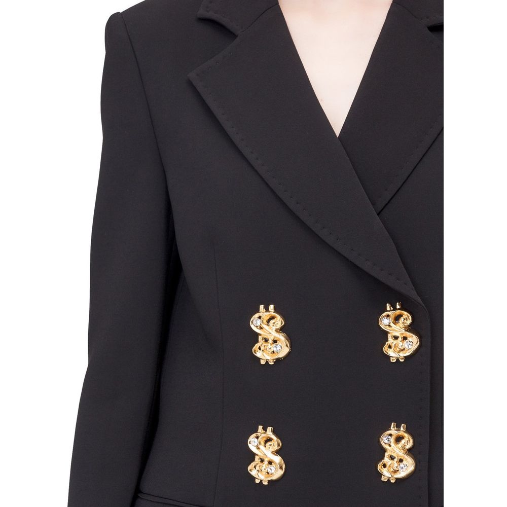 Elegant Black Double-Breasted Rhinestone Jacket