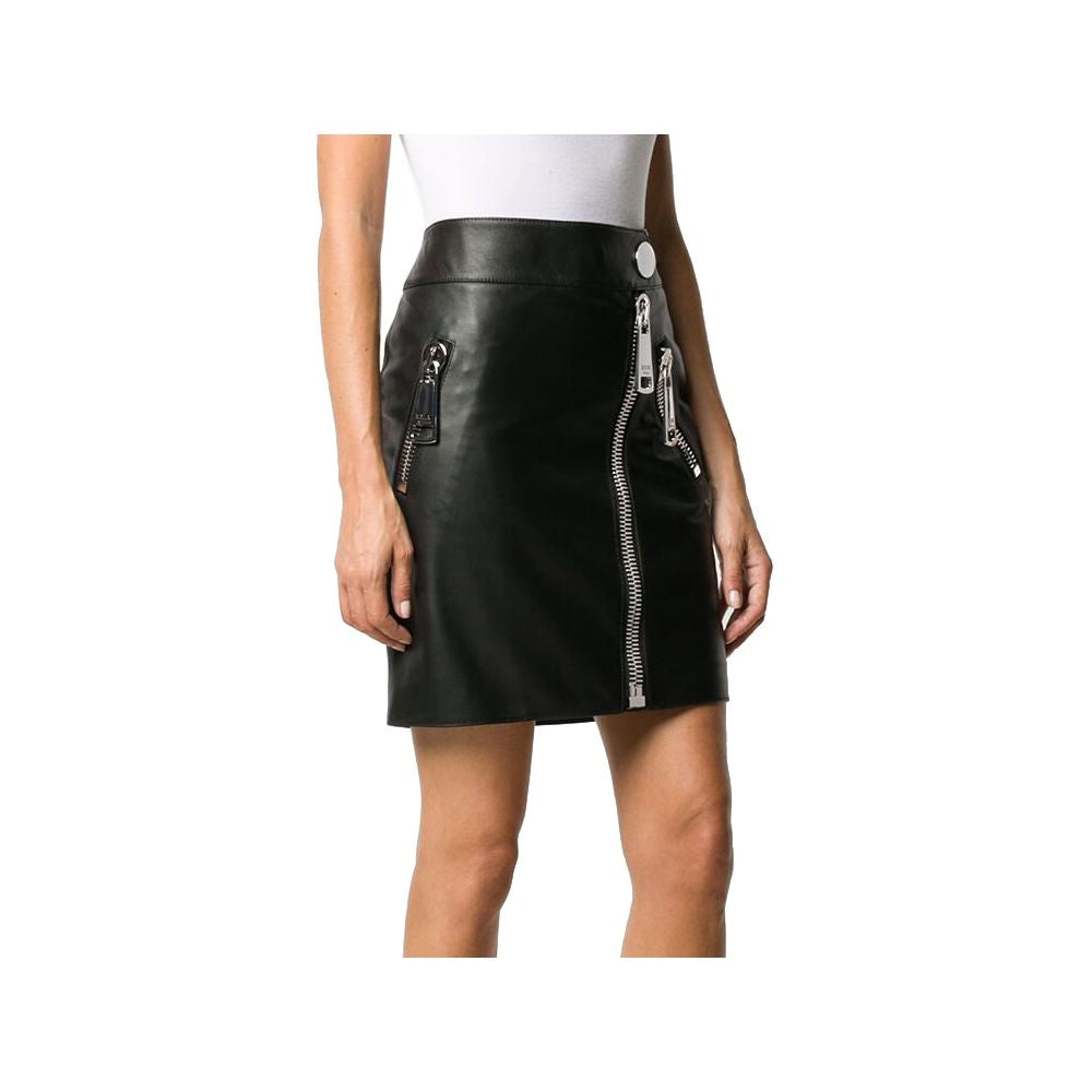 Chic Sheepskin Mini Skirt with Maxi Zip Detail