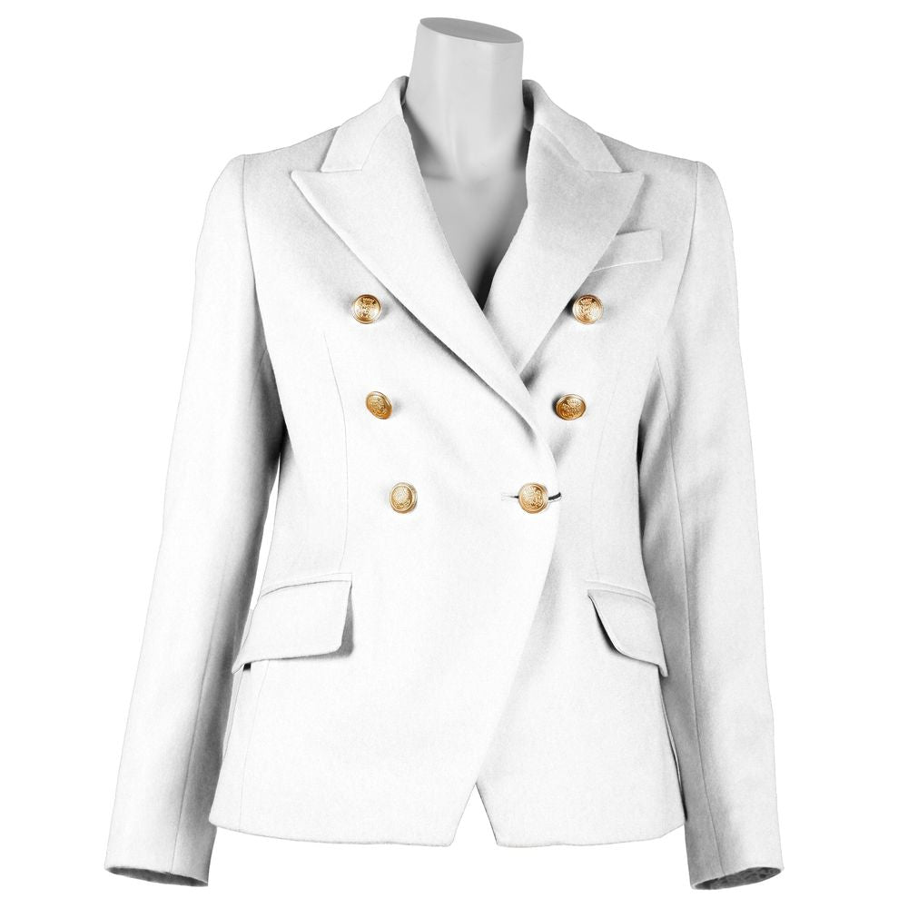 Elegant Double-Breasted Wool Coat in White