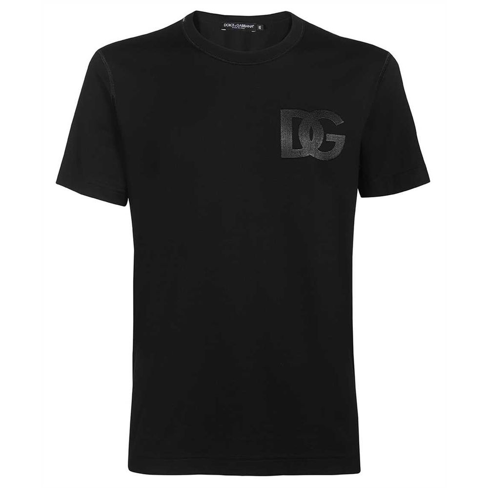 Elegant Black Cotton Embossed Logo Tee