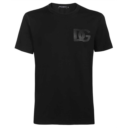 Elegant Black Cotton Embossed Logo Tee