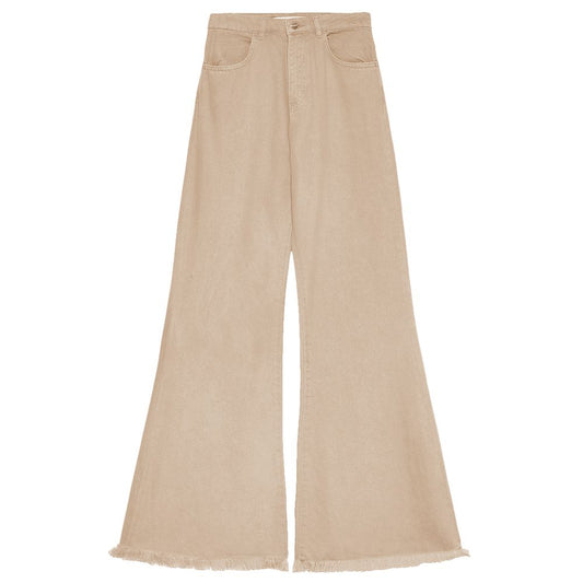 Beige Flared Jeans with Raw Cut Hem