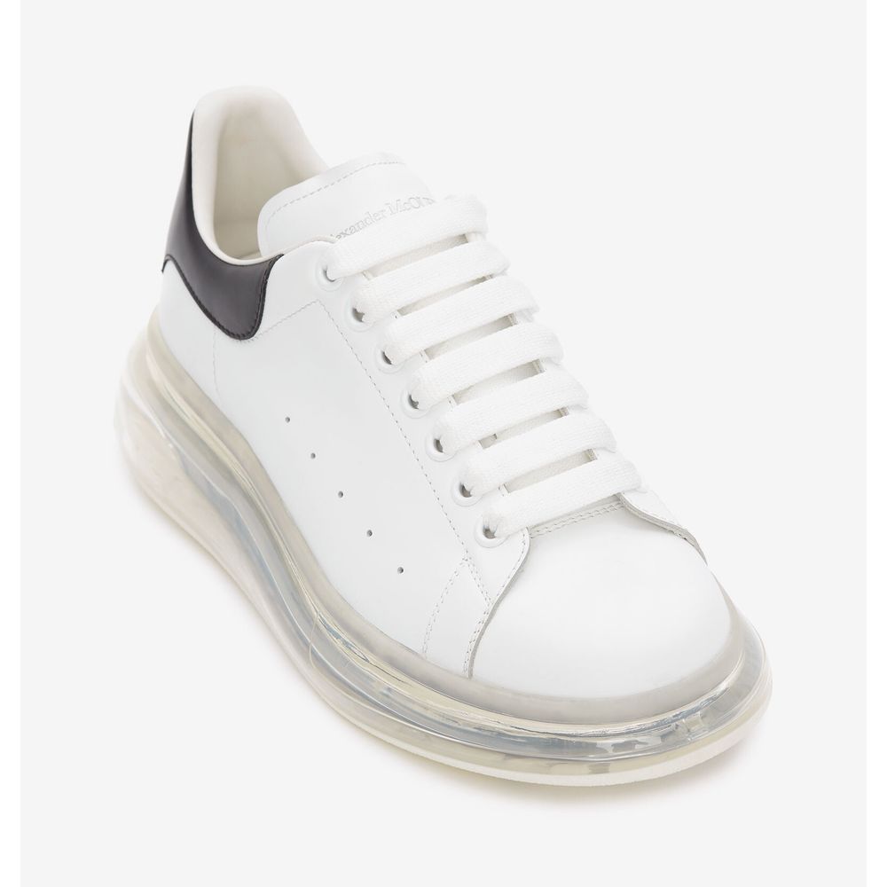 Sleek White Lace-Up Sneakers with Transparent Sole