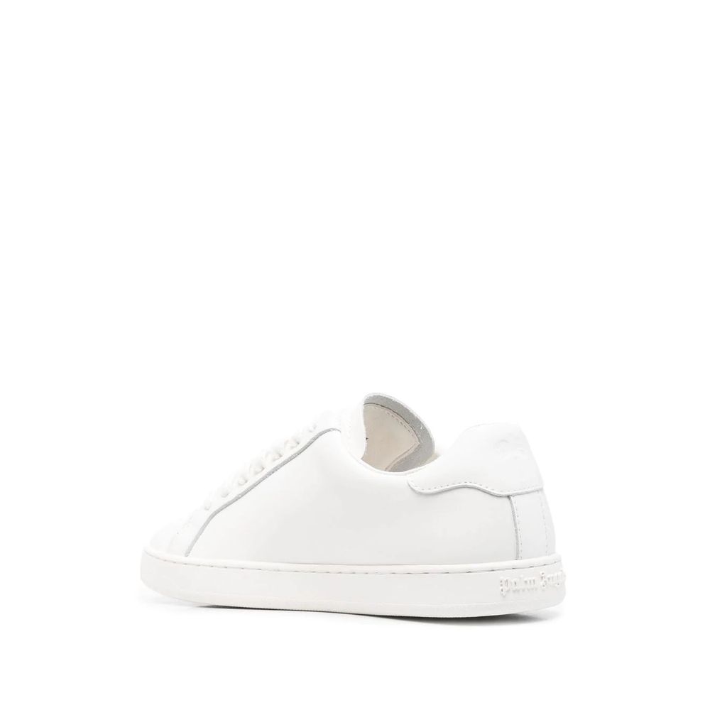 White Teddy Bear Motif Leather Sneakers