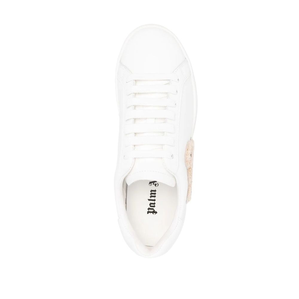 White Teddy Bear Motif Leather Sneakers