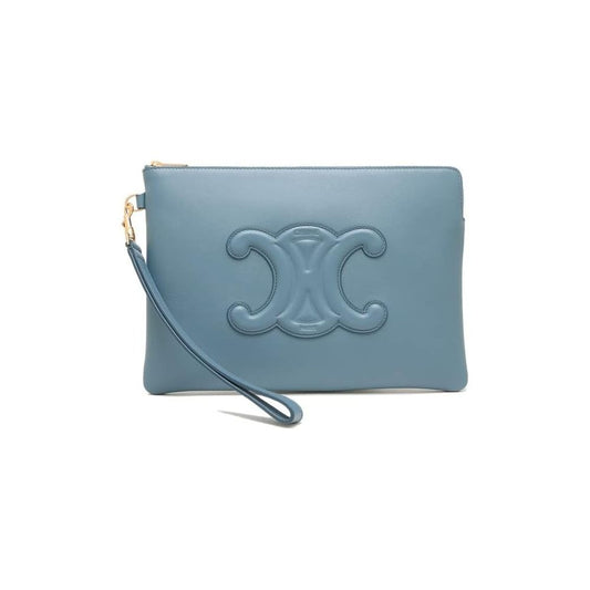 Chic Denim Blue Leather Clutch with Removable Strap