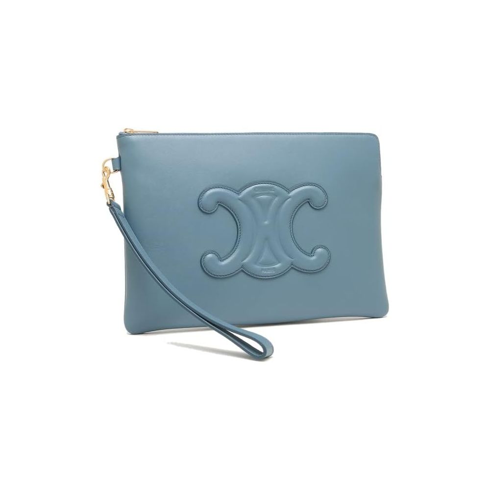 Chic Denim Blue Leather Clutch with Removable Strap