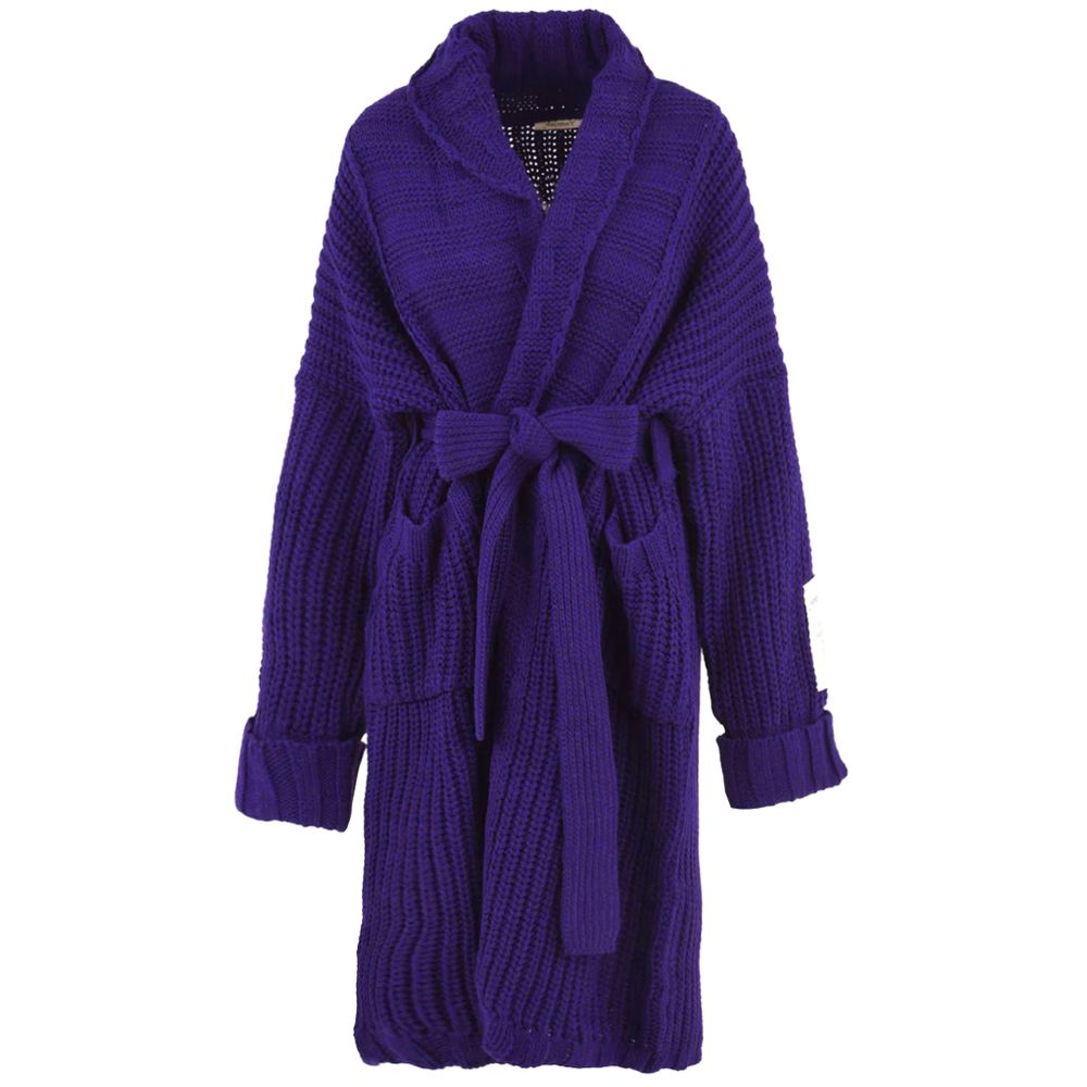 Chic Purple Pearl Ribbed Knit Cardigan