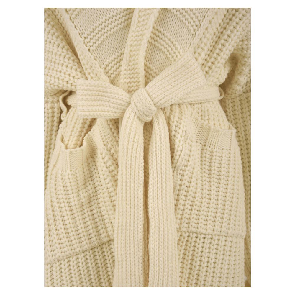 Elegant Pearl Ribbed Knit Cardigan with Belt