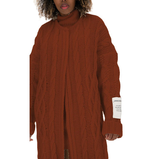 Cozy Cable Knit Longline Cardigan in Brown