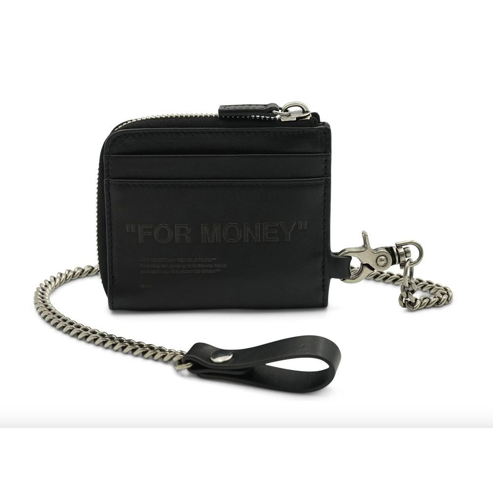 Sleek Black Leather Chin Wallet with Embossed Quote