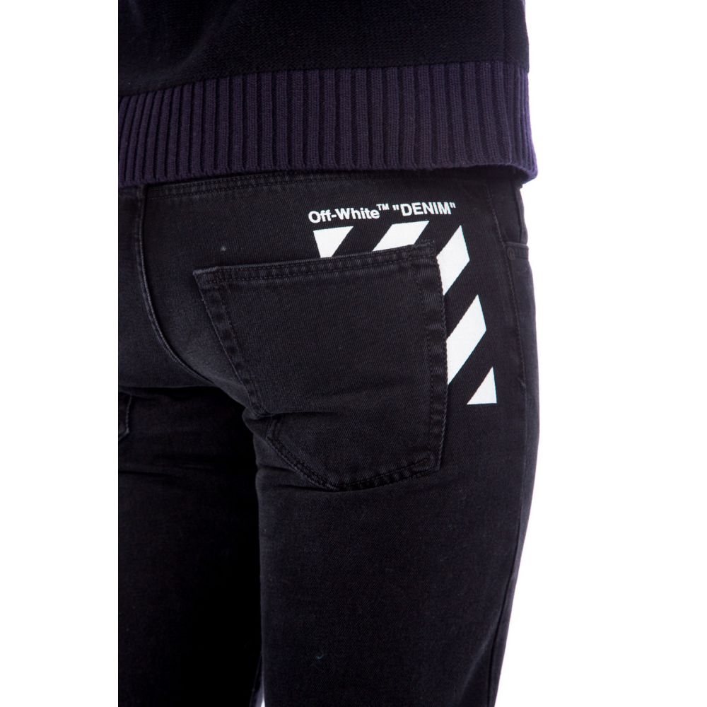 Slim Fit Black Cotton Jeans with Logo Print