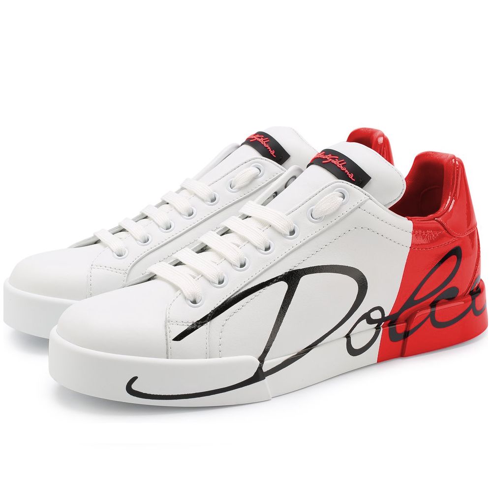 Chic Red Calfskin Leather Sneakers