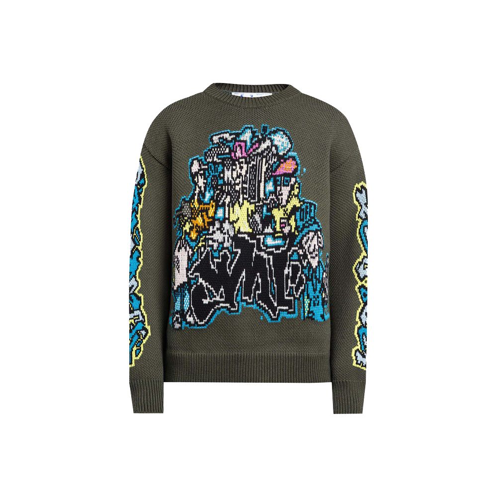 Military-Inspired Wool-Blend Graffiti Sweater