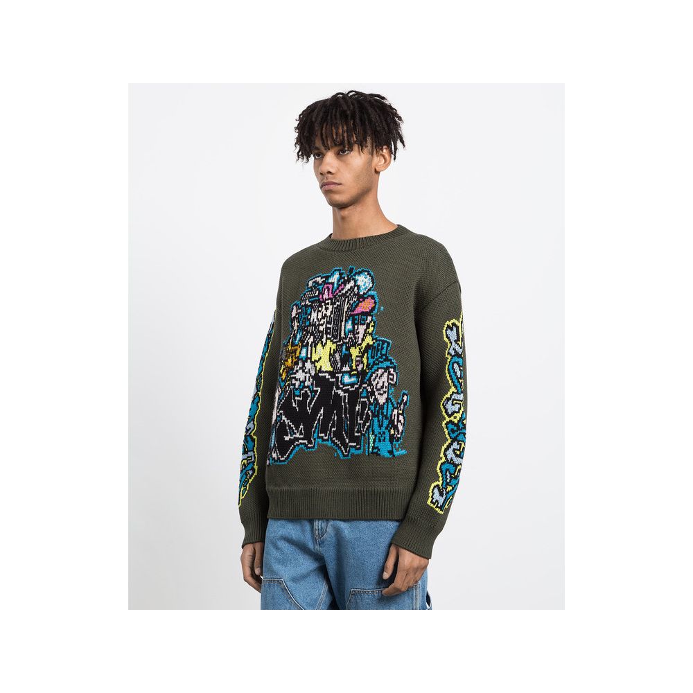 Military-Inspired Wool-Blend Graffiti Sweater