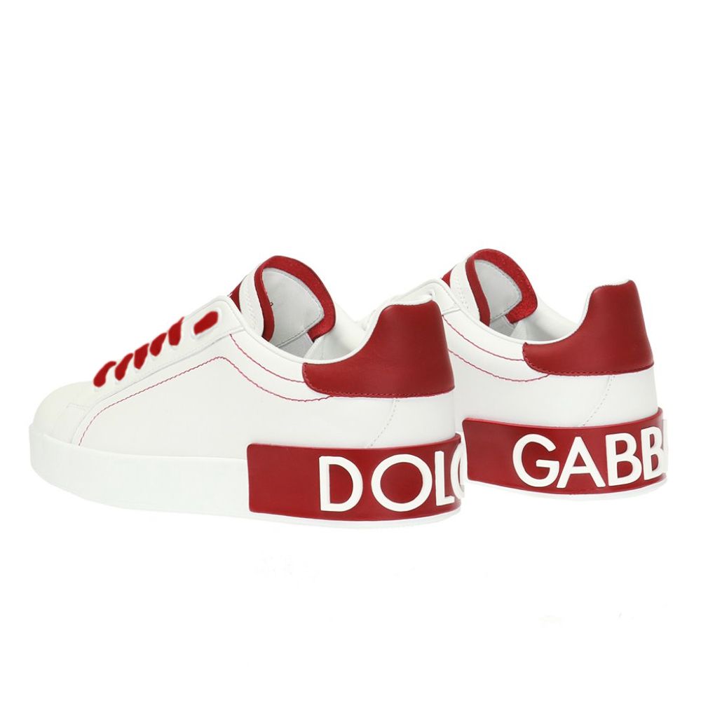 Elegant Red Calfskin Sneakers with Embossed Logo