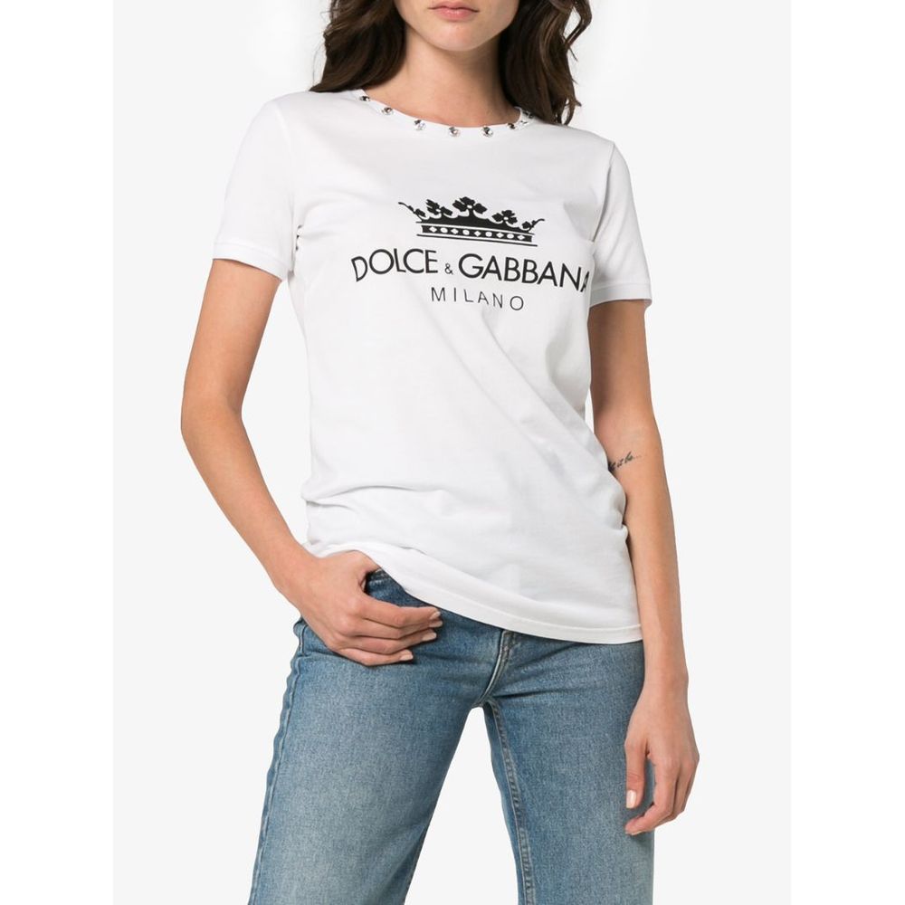 Elegant White Cotton Tee with Designer Emblem