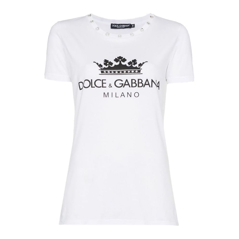 Elegant White Cotton Tee with Designer Emblem