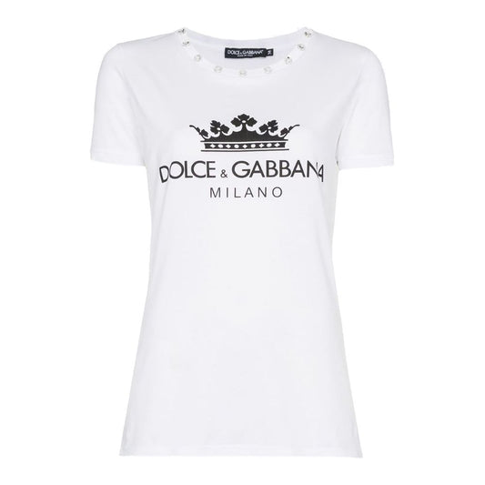 Elegant White Cotton Tee with Designer Emblem