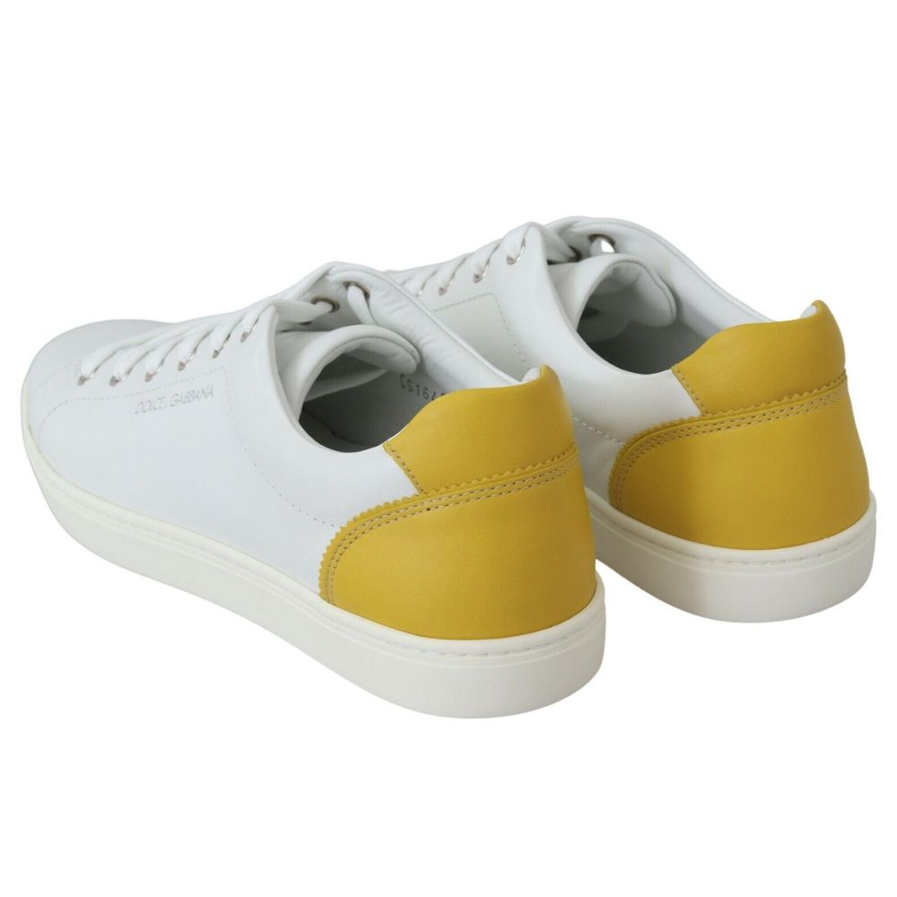 Elegant White Calfskin Sneakers with Yellow Accent