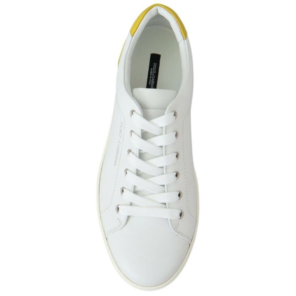 Elegant White Calfskin Sneakers with Yellow Accent