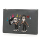 Elegant Black Leather Clutch with Embossed Design