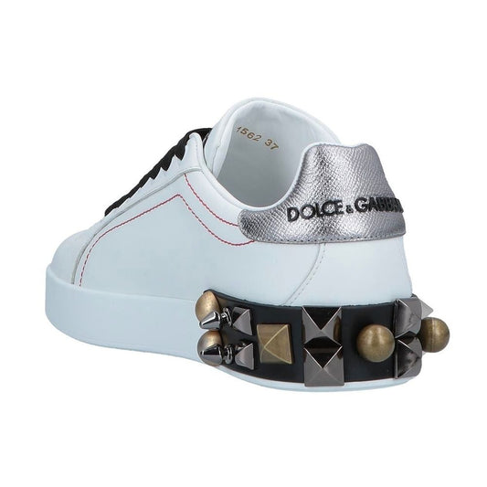 Chic White Calfskin Sneakers with Rose Detail