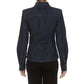 Elegant Blue Denim Rhinestone Collared Shirt