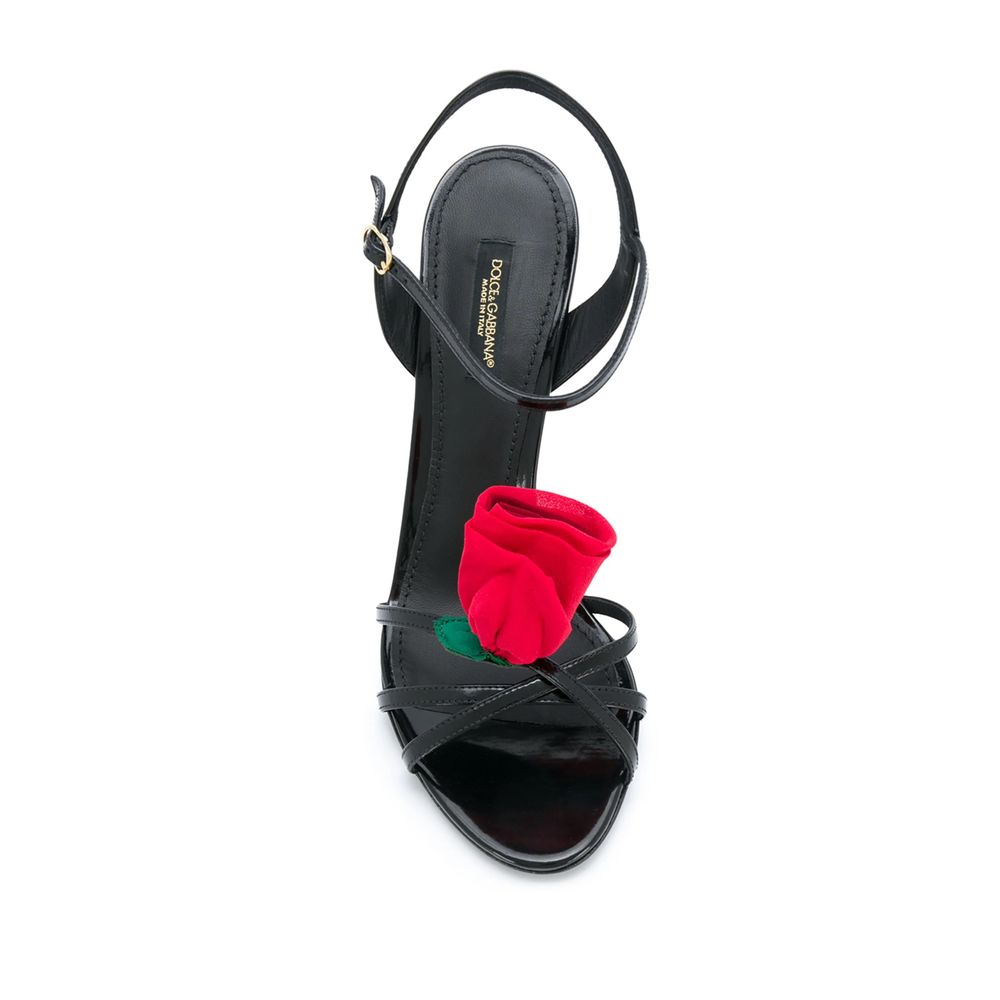 Elegant Black Leather Floral Sandals