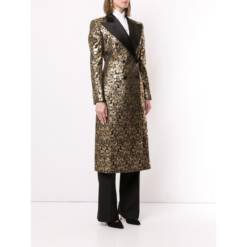 Golden Floral Jacquard Silk-Lapel Coat