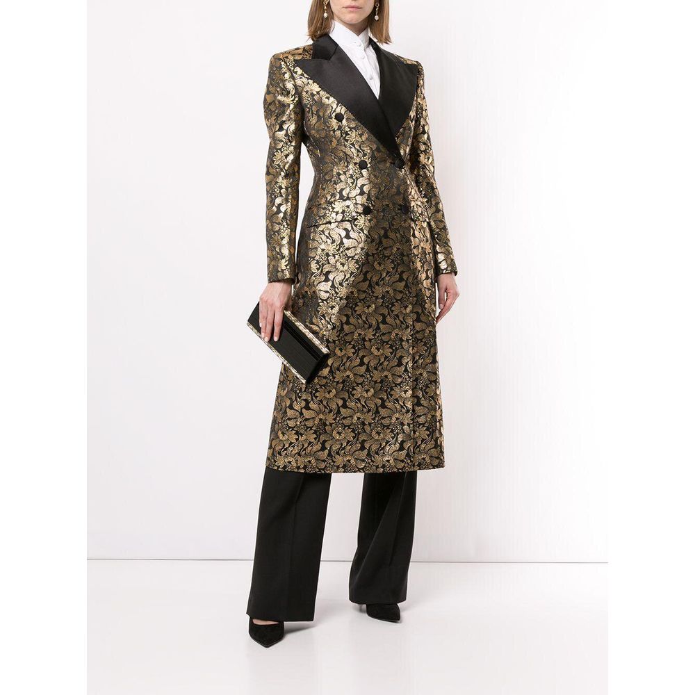 Golden Floral Jacquard Silk-Lapel Coat