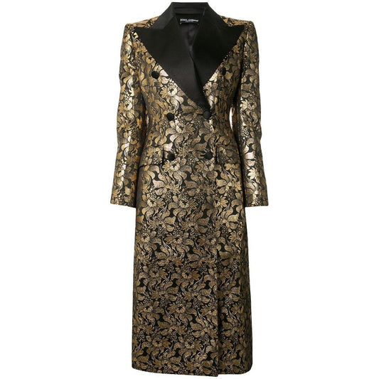 Golden Floral Jacquard Silk-Lapel Coat