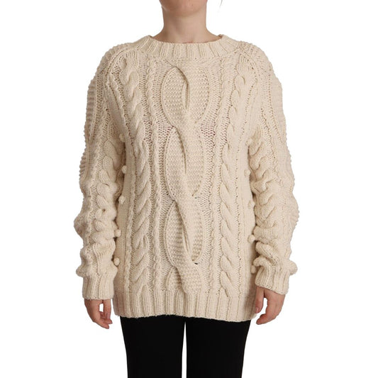 Elegant White Cashmere Crew Neck Pullover