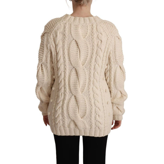 Elegant White Cashmere Crew Neck Pullover