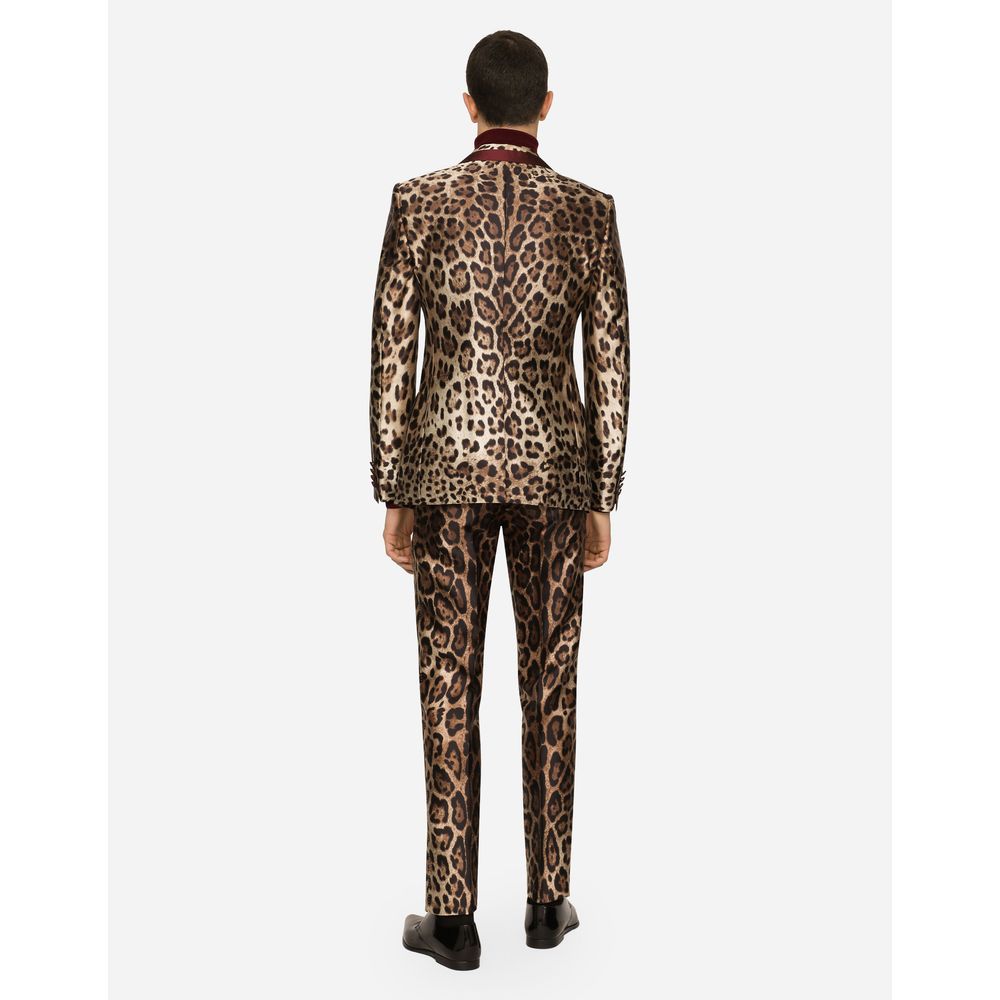 Elegant Leopard Print Silk Tuxedo Jacket