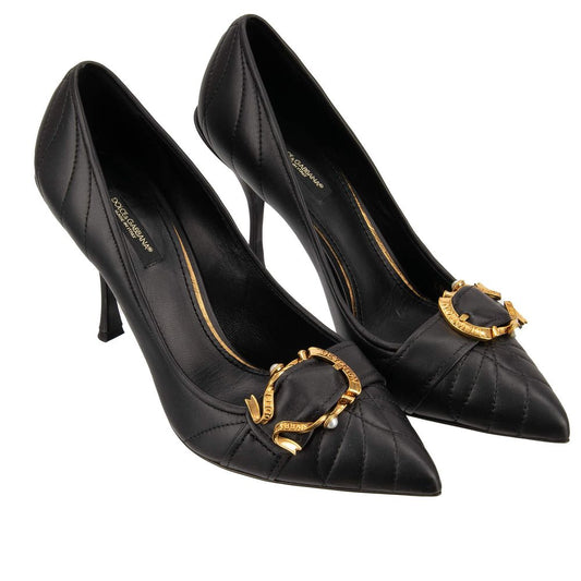 Elegant Buckle Leather Pumps in Black