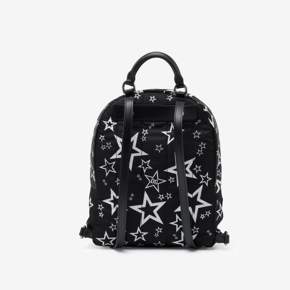 Elegant Nylon-Leather Blend Black Backpack