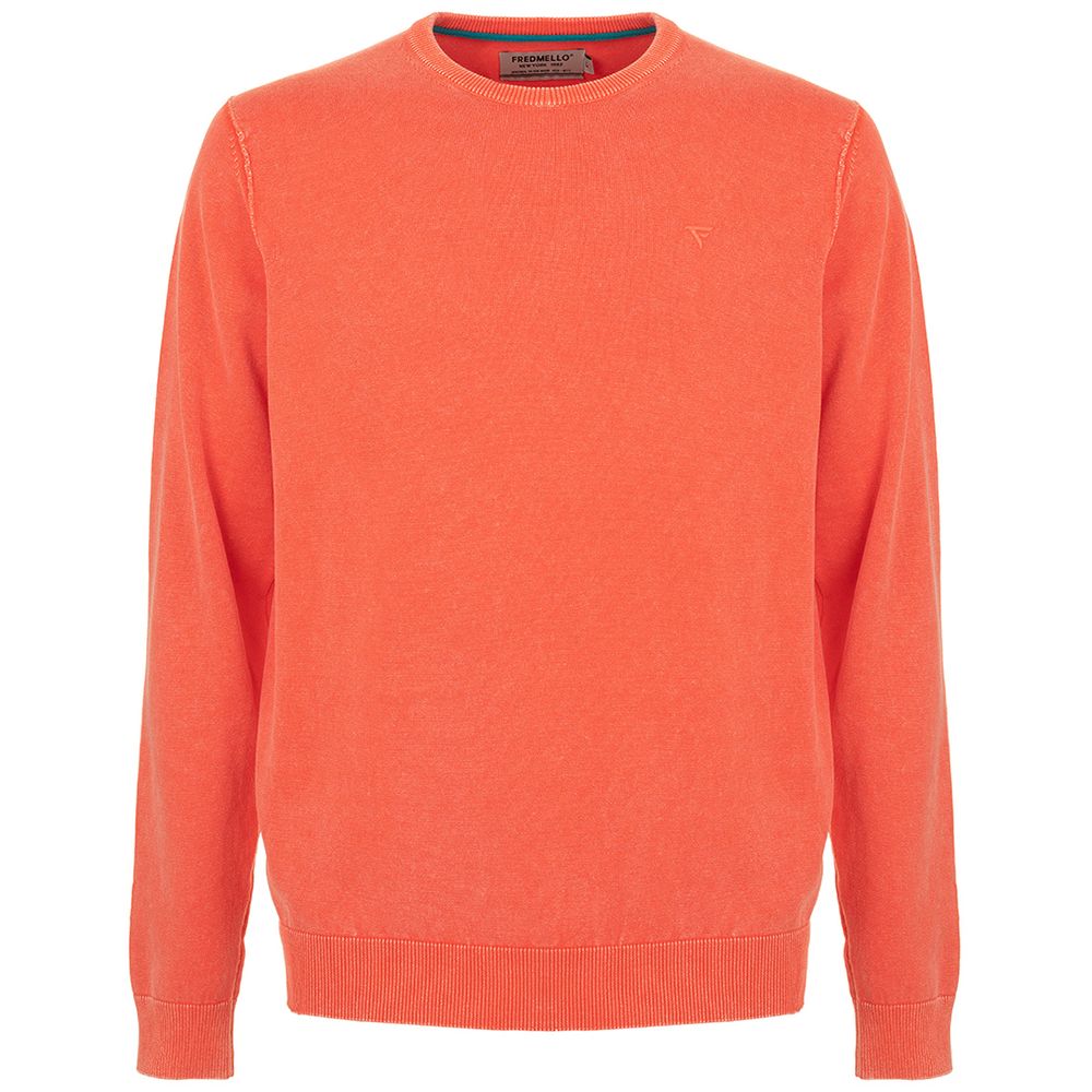 Embroidered Logo Crew Neck Sweater in Orange