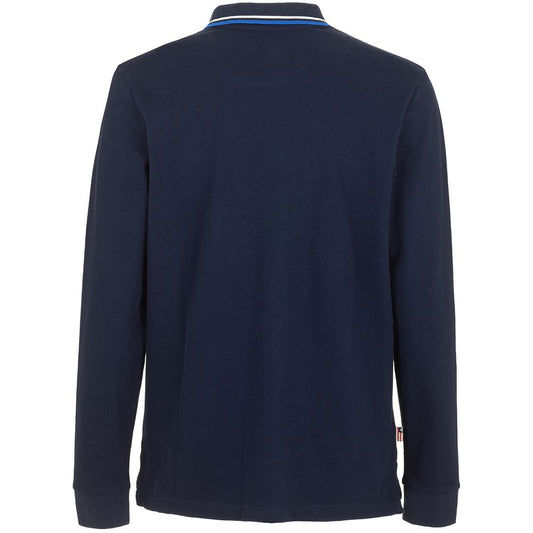 Chic Blue Cotton Long-Sleeved Polo