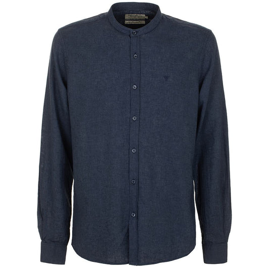 Mandarin Collar Linen-Cotton Blend Shirt