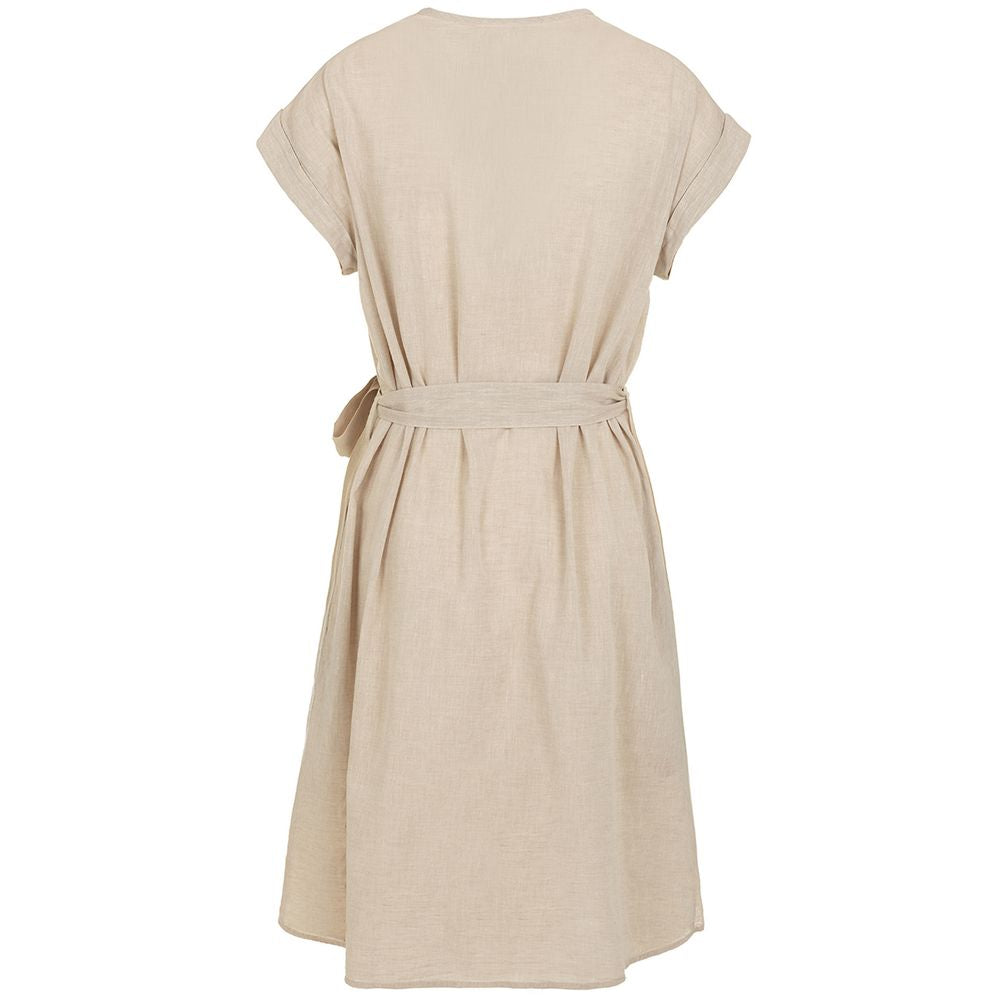 Chic Beige Sleeveless Denim Dress