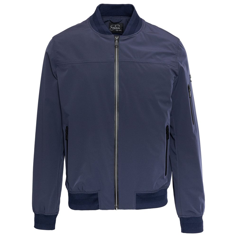 Sleek Blue Nylon Bomber Jacket for Men