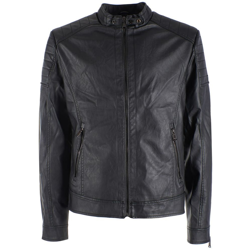 Sleek Eco-Leather Zip Jacket in Black