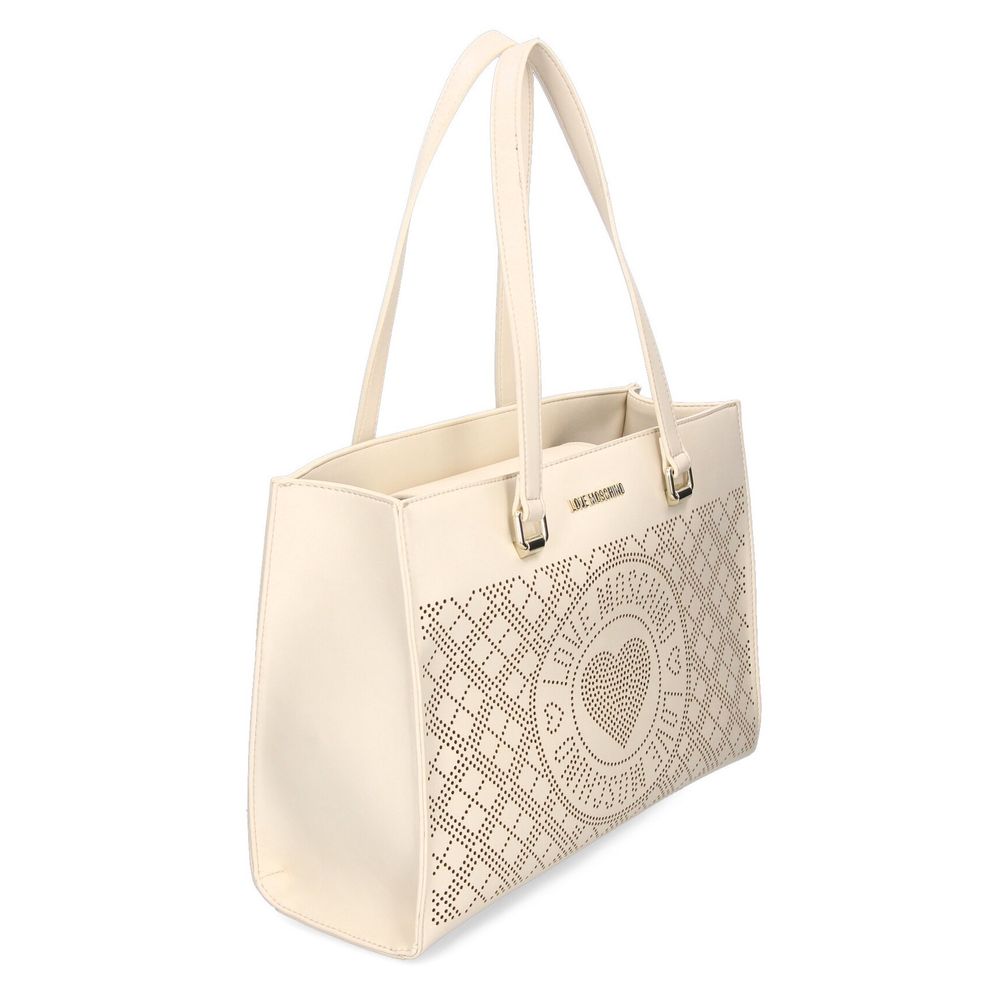 Chic White Faux Leather Shopper Tote