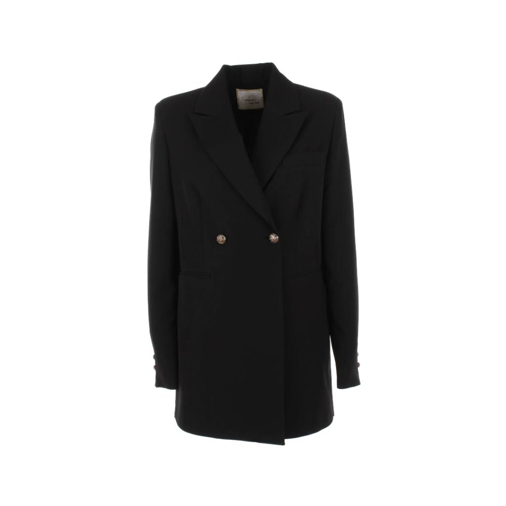 Elegant Black Crepe Double-Breasted Jacket