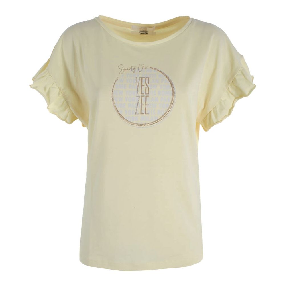 Chic Bat Sleeve Ruffled Cotton Tee – Sunny Yellow