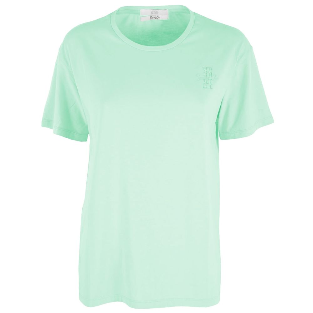 Chic Green Crew-neck Cotton Tee with Chest Logo