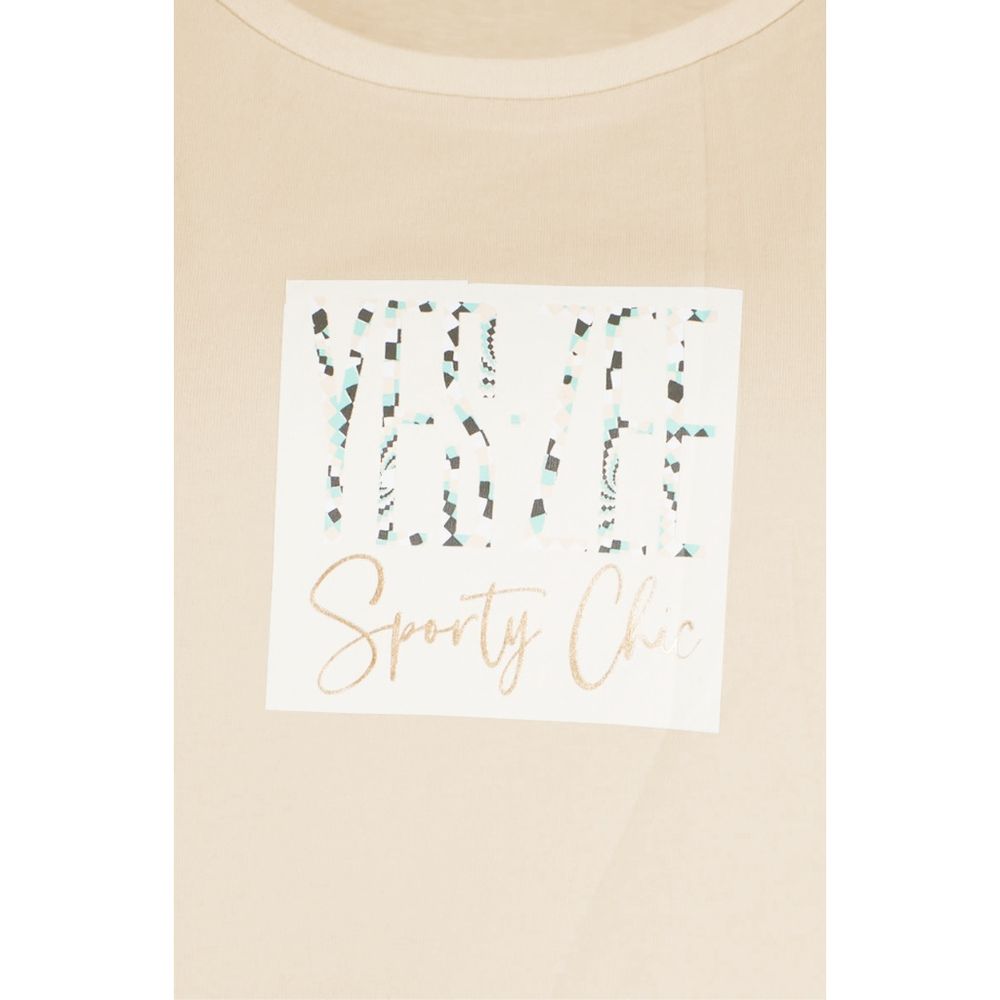 Chic Beige Crew-Neck Cotton Tee