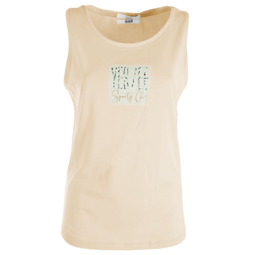 Chic Beige Crew-Neck Cotton Tee